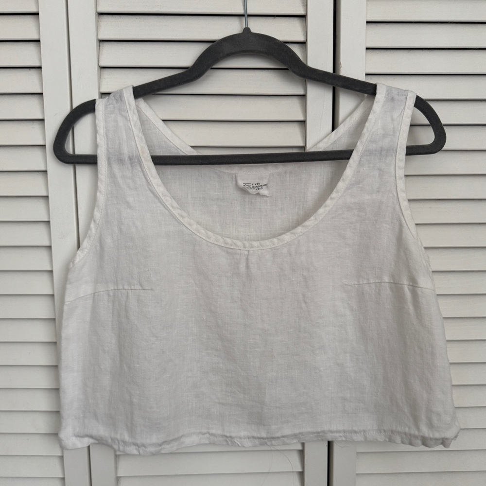 Not Perfect Linen Scoop Neck Tank - S - White